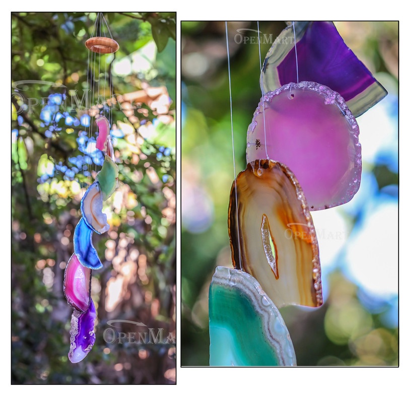 MENSAGEIRO DE PEDRA AGATA C/ 7 CHAPAS-CACOS SINO DOS VENTOS ESCOLHA A COR