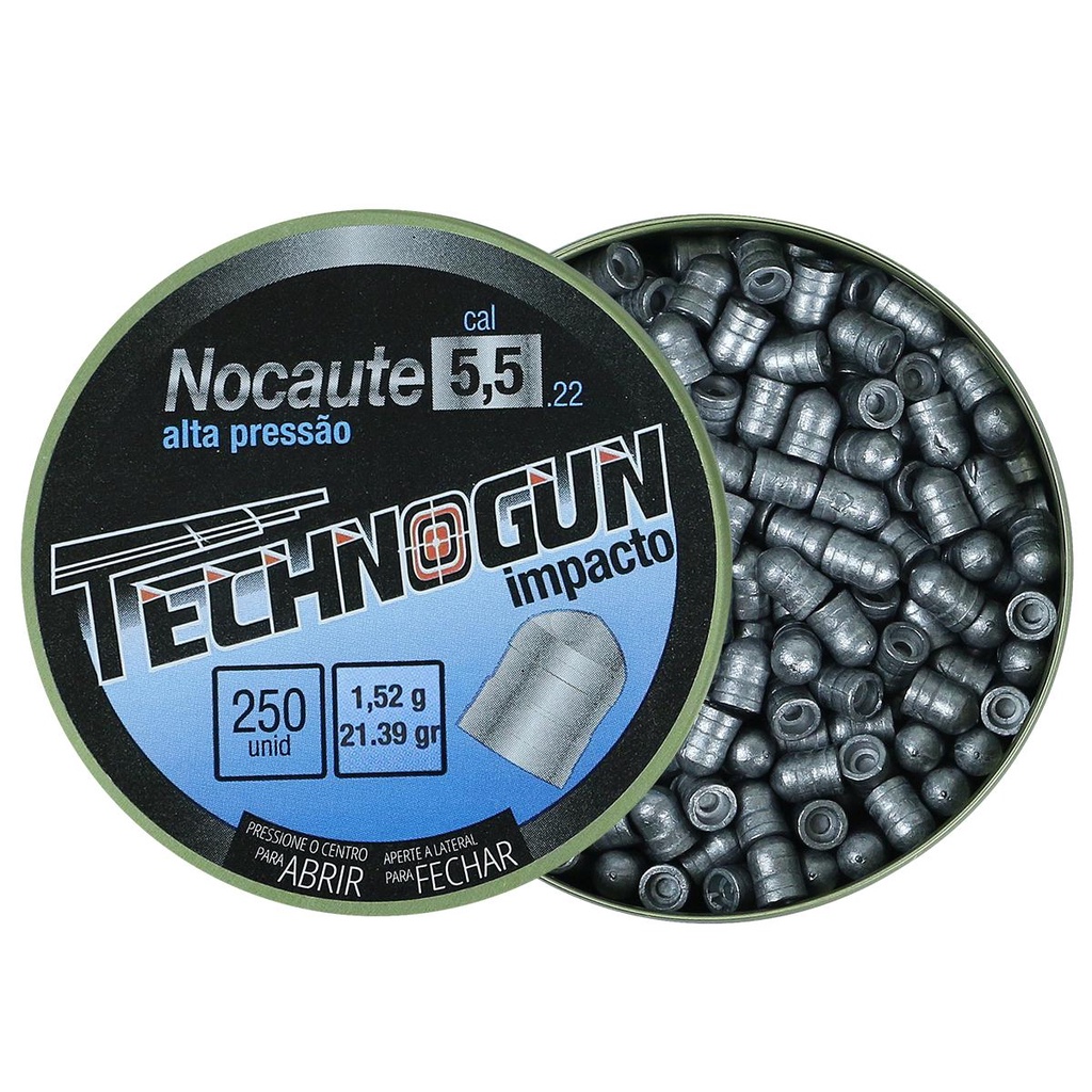 Chumbinho Technogun Nocaute Impacto 22gr 250un. 5.5mm - Sports & Outdoors