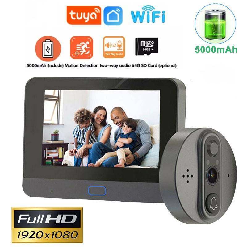 Tuya Casa Inteligente Digital Olho Mágico Visor De Porta WIFI Sem Fio 4.3 Polegada LCD 1080P Vídeo Interfone Campainha C