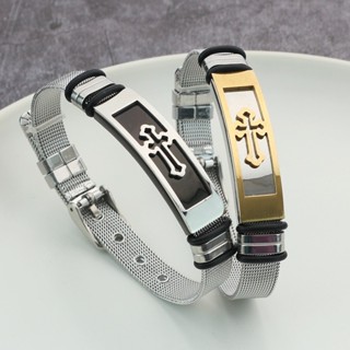 Moda Masculina Pulseira Cruzada De Silicone De Aço Inoxidável Acessórios De Jóias