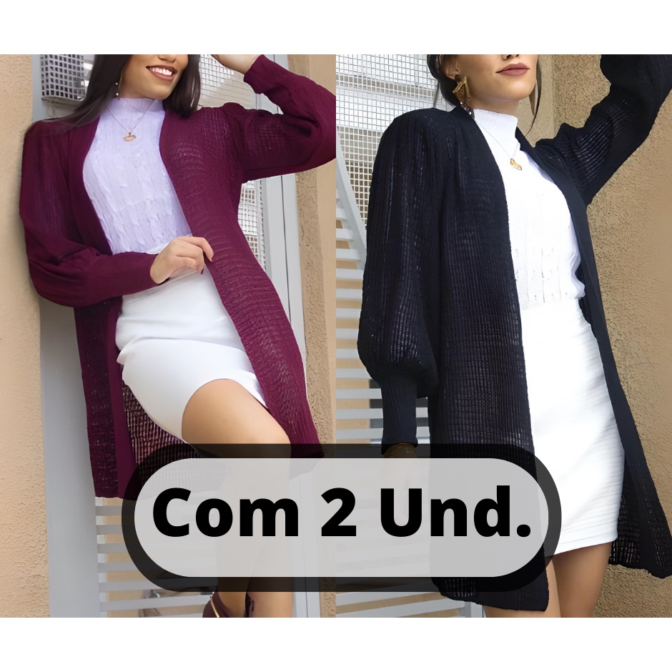 Casaquinho Tricô Kit 2 Cardigan Feminino Manga Longa em Oferta na Shopee