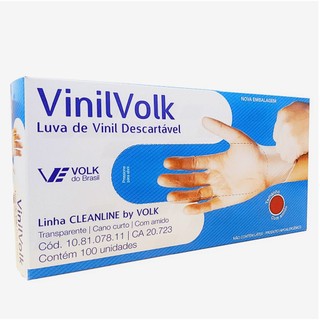 Luva De Vinil Descartável Volk Sem Pó com 100 unidades - Contém Anvisa