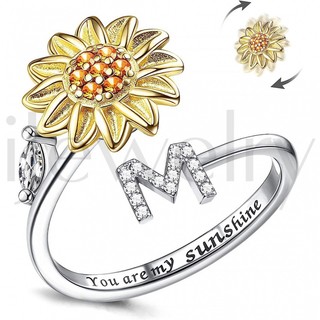 Anéis anti-stress feminino, iJewelry Ajustável Girassol Giratório Anel, Empilhável Ansiedade Carta Dedo Círculo para Aliviar o Estresse, Gravado 'Você é meu sol "Dentro da jóia
