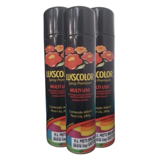 Kit 3un Tinta Spray Multiuso Preto Brilhante 400ml Lukscolor em Oferta na Shopee