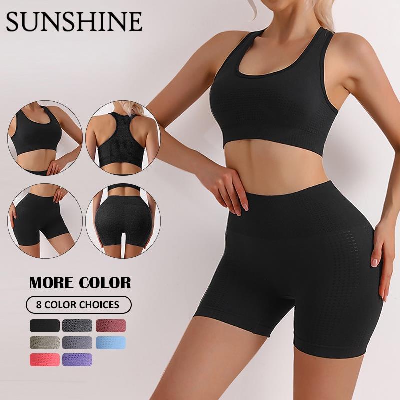 Top Sports 2 Peças Conjuntos Academia Fitness Feminino Leggings Top Bra Shorts Levanta Bumbum Short de Academia  1004#