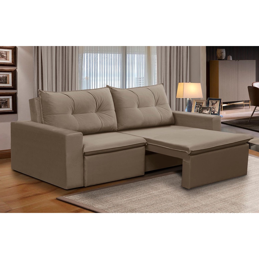 Sofá Retrátil 2 Lugares 1,80m Luna Suede Cappuccino Adonai Estofados - Home & Living