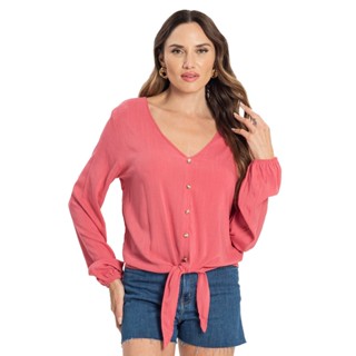 Blusa Feminina Viscose Manga Longa Infinita Cor Rosa
