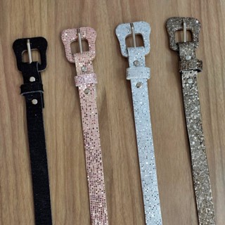 Cinto Feminino Coro Sintetico Brilhante Popurina 2cm Fivela de Brilho Moda Blogueira Tendencia Balada