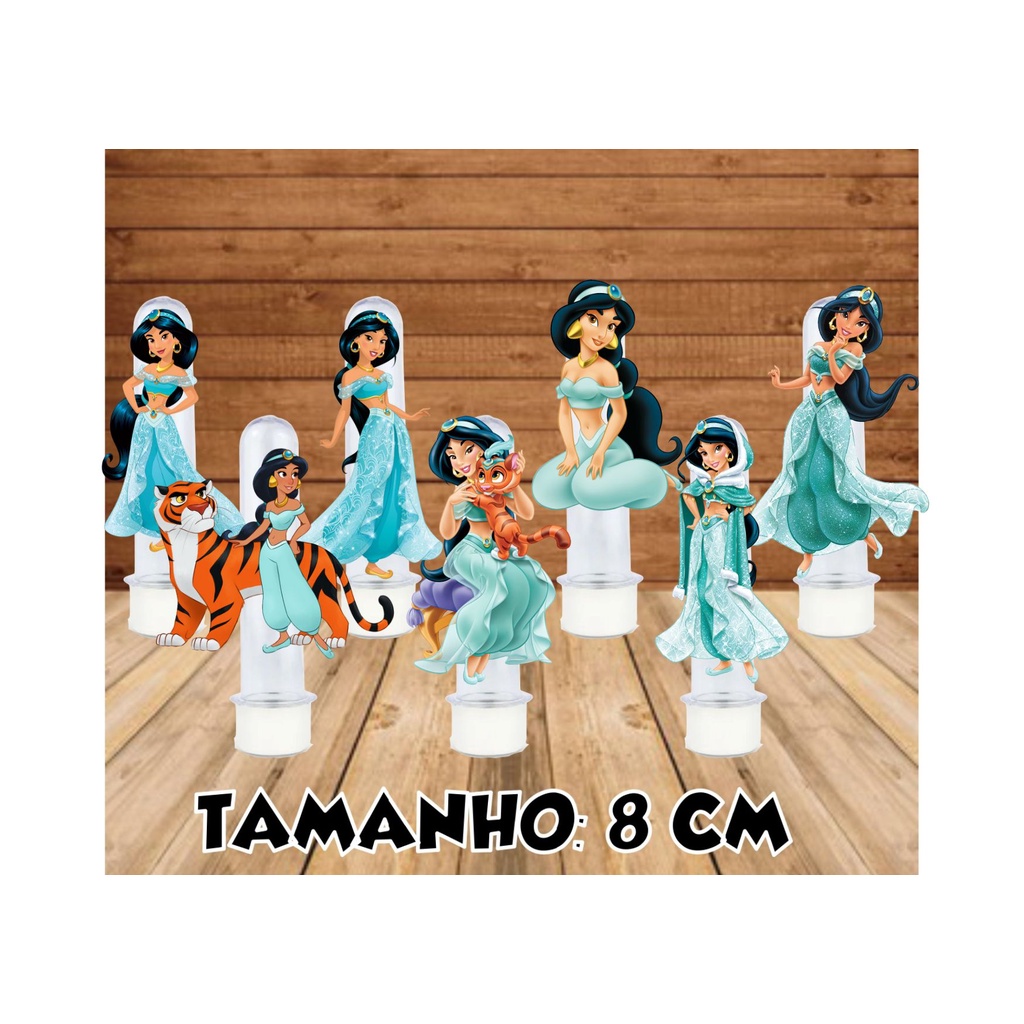 50 Apliques ou Tags para tubetes de 8cm tema JASMINE niver