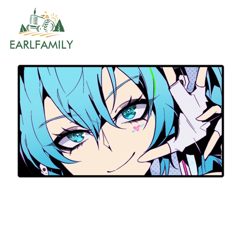 EARLFAMILY Hatsune Miku Olhos Tapa Decalque Do Carro Graffiti Protetor Solar Adesivos Portátil Pára-Brisa Da Motocicleta