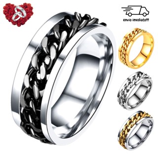 Anel Corrente Rotativo Giratório Aço Inox Aliança Feminino Masculino Dourado Prateado Preto Premium