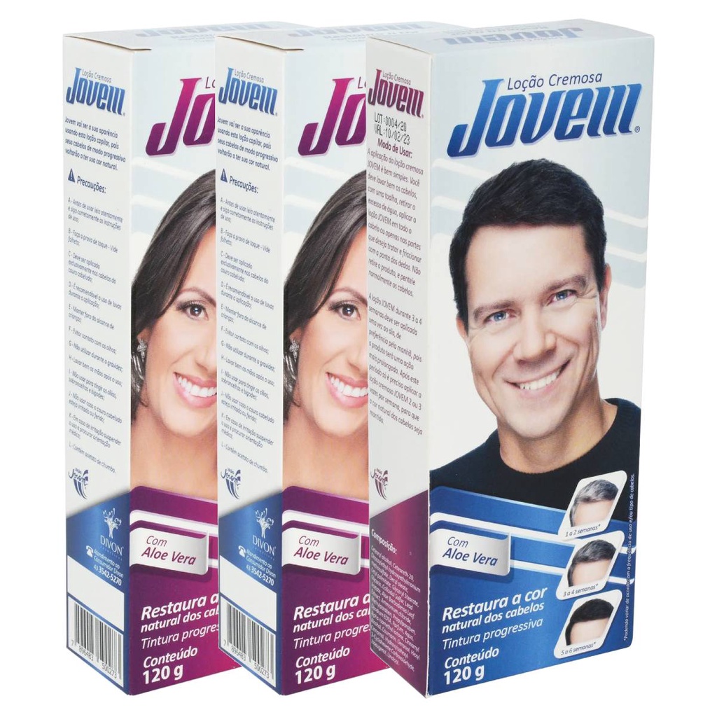 Kit Com 3 Loção Jovem Cremoso 120ml Escurecedora De Cabelo