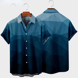 Camisa De Manga Curta Masculina Lapela Havaiana Listras Simples 3D Bolso