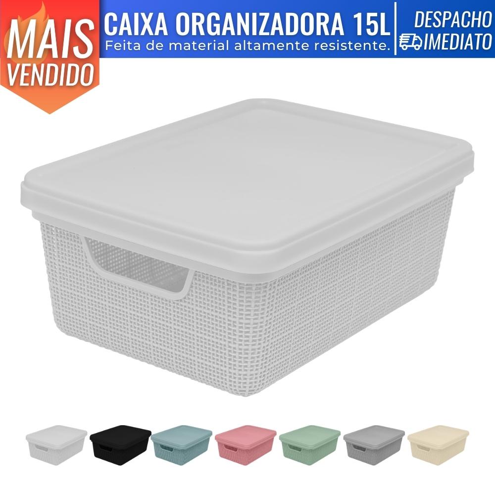 Cesto Caixa Organizadora c/ Tampa 39x27 15L Gaveta Armário Organização de Casa Lavanderia