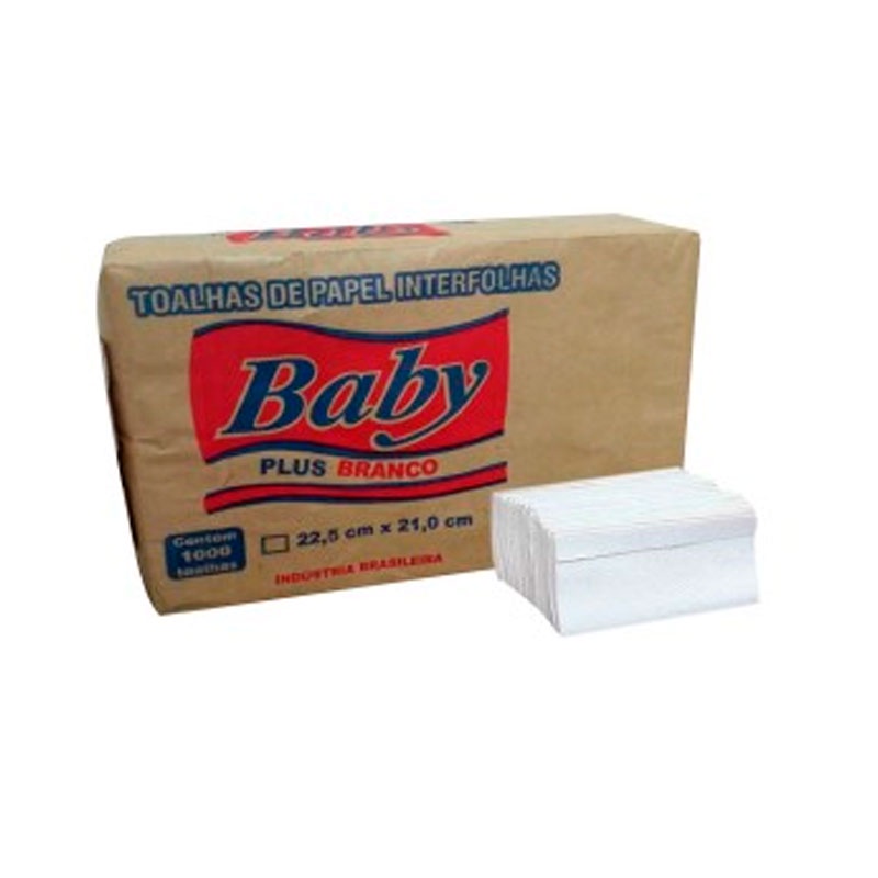 Papel toalha interfolha 2 dobras Branco Plus 22,5x21 com 1000 fls Baby