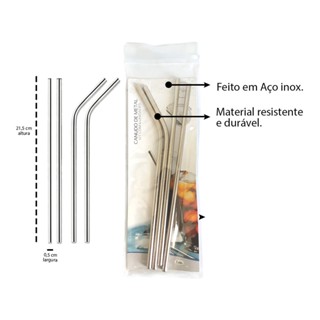 Canudo Inox 4 peças - lavável durável reutilizável ecológico