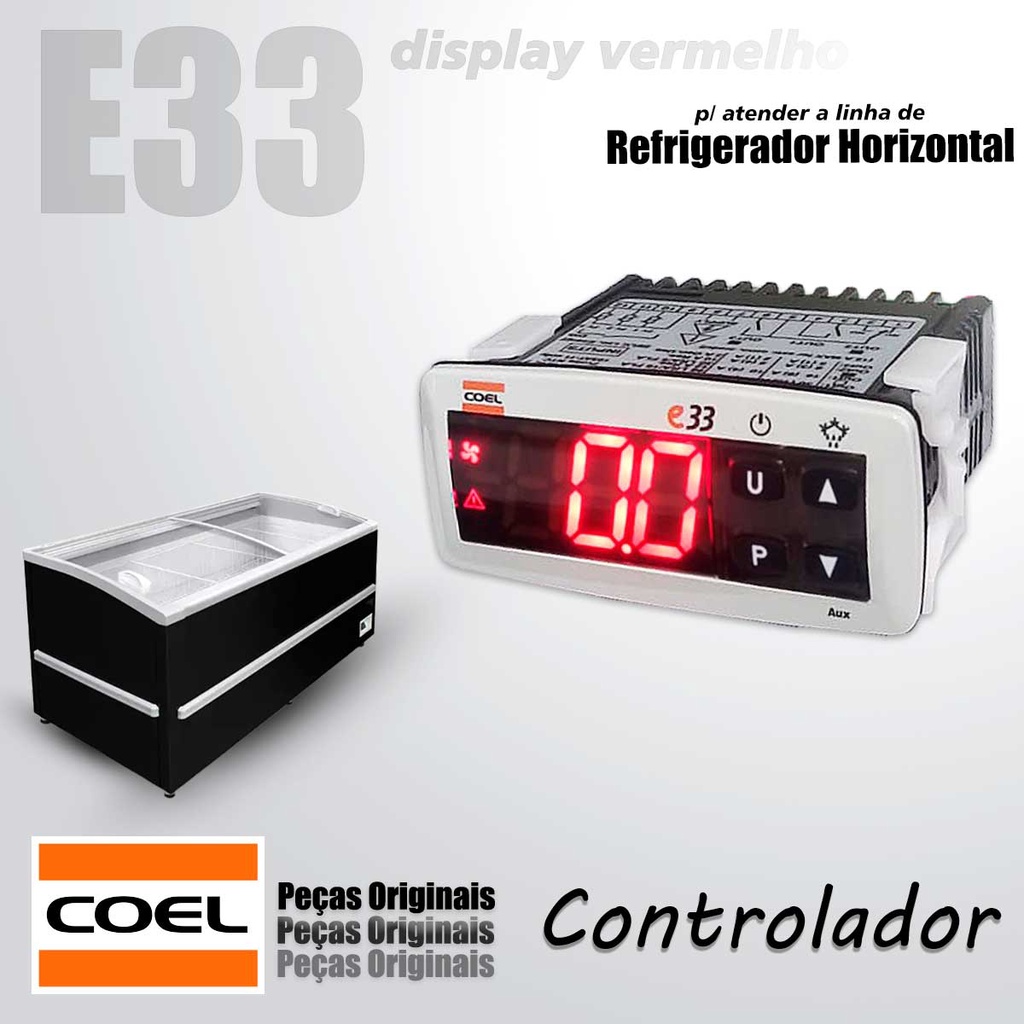 Controlador de Temperatura E33 Digital (display vermelho) 230 volts para Refrigeração de Frios e Congelados