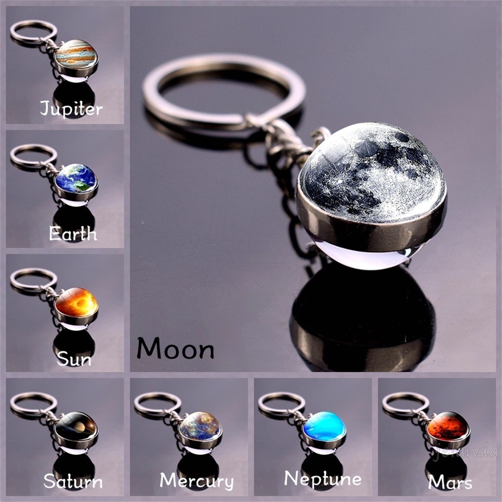 Chaveiro Sistema Solar Luminoso Planeta Unisexo Brilho Na Lua Escura Terra Padrão Cabochon Pingente De Vidro Para Mulheres