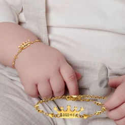 Pulseira Personalizada De Aniversário Vnox Free Engraved Crown Bracelet for Baby Toddler Child , Nome ID