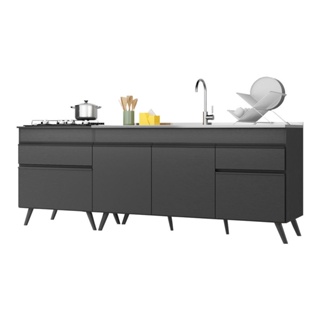 Kit 2 Balcões Gabinete Pia 150 cm e Cooktop 70 cm Veneza Multimóveis MP2073.895 Preto em Oferta na Shopee