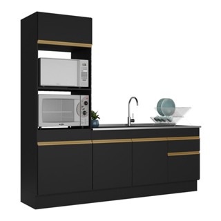 Cozinha Compacta com Rodapé Veneza Multimóveis MP2113 com Armário e Balcão Preta