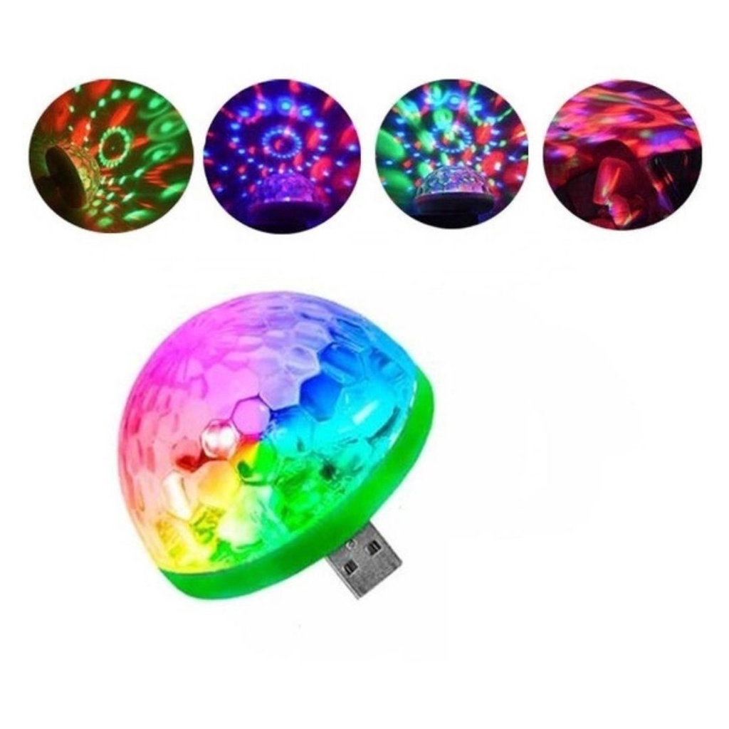 Mini Globo RGB Led Colorido Lampada USB Bola Maluca Celular Festa Dj Sound Som Musica Muda Cor com o Som Strobo