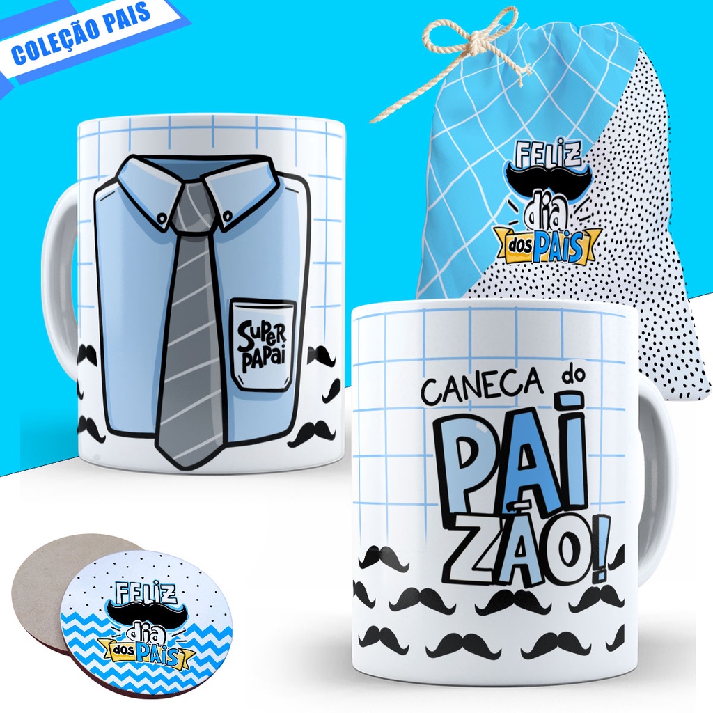 Caneca Dia dos Pais Presente Lembrancinha Personalizado Pai Padrasto Avô Avo Cesta Porta Copo e Saquinho