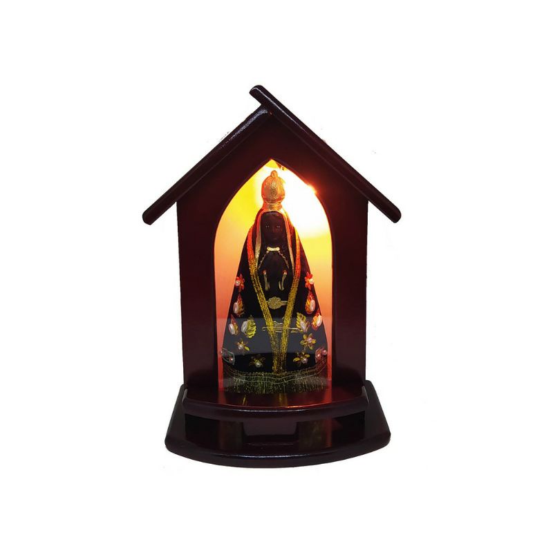 Capela de Madeira com luz e Imagem Nossa Senhora Aparecida
