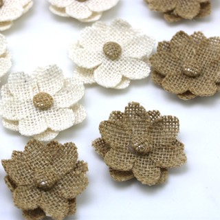 (10 Peças/Saco) Burlap Small Flower Pure Decoração Artesanal Acessórios De Roupas Simples Retro Holiday Decorations
