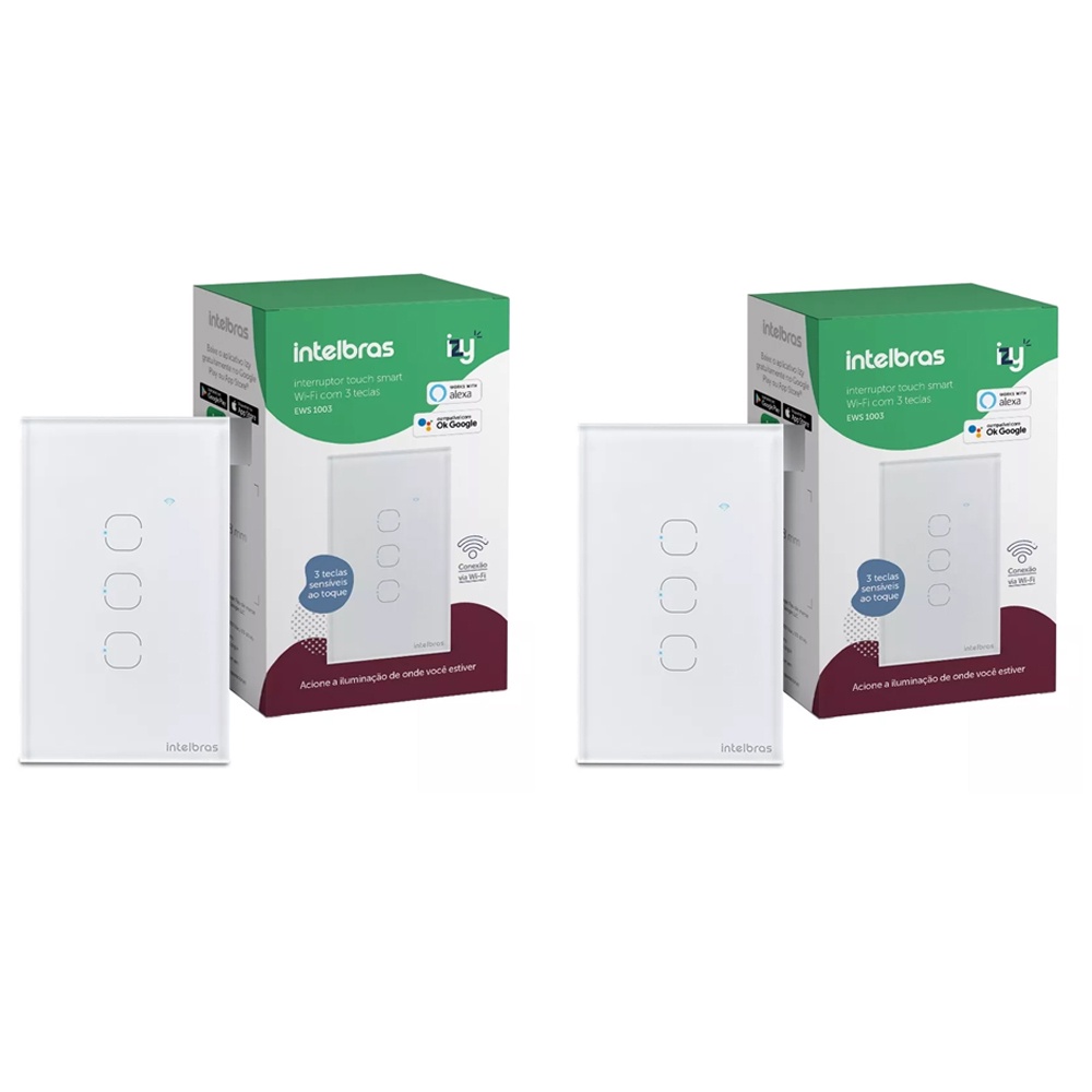 Kit 2 Interruptores Smart Inteligente Touch Wi-fi 3 Teclas Ews 1003 Intelbras em Oferta na Shopee