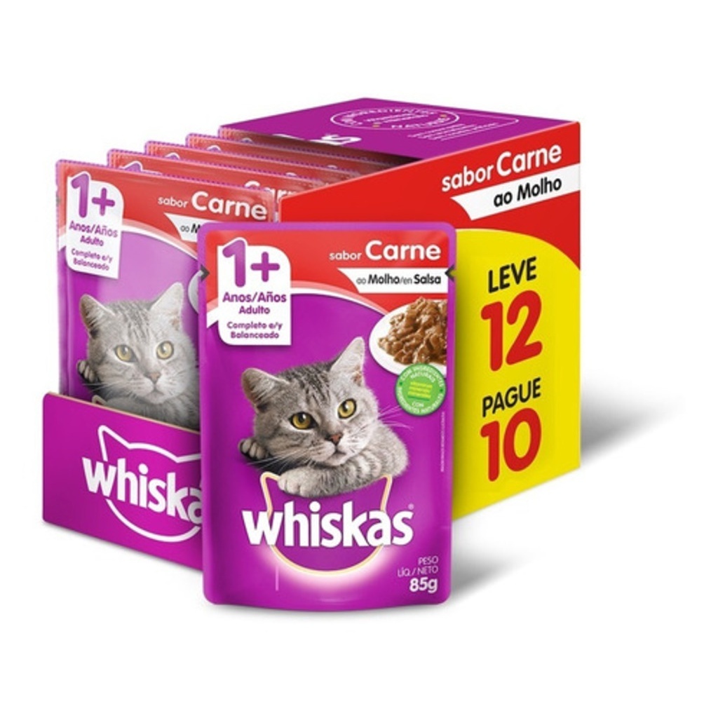 Promoção Caixa 12 Sachês Whiskas Carne Ao Molho Gatos Adultos