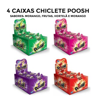 Kit com 4cx Chiclete Poosh 1 Morango, 1 Fruta, 1 Hortelã e 1 Uva c/40 - Arcor