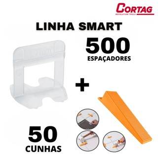 Kit 500 Espaçadores de Piso + 50 Cunhas Linha Smart Cortag Junta Niveladora Revestimento Porcelanato Ceramica