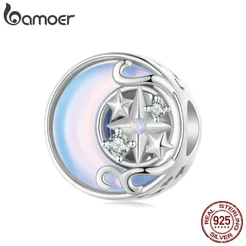 Bamoer 925 Sterling Silver Charm Moon Starburst Style Pendant Acessórios Para Pulseiras De Bricolagem