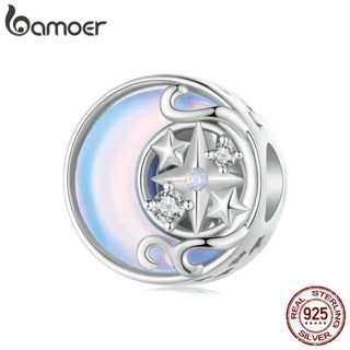 Bamoer 925 Sterling Silver Charm Moon Starburst Style Pendant Acessórios Para Pulseiras De Bricolagem