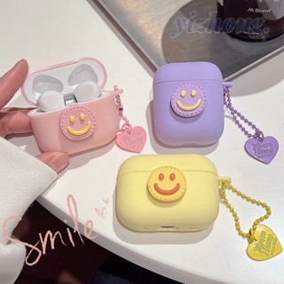 Caixa Para Airpods Pro 2 1 3 Candy Color 3D Smile Face Decor Fone De Ouvido Com Corrente Anti-Perda Love Heart Pendant Soft TPU Fones Sem Fio Capa Protetora