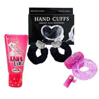 Kit Anel Peniano c/ Vibro + Gel Xana Loka 5g + Algemas Metal em Pelúcia sexshop em Oferta na Shopee