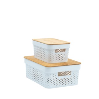 Kit 2 caixas organizadoras com tampa de bambu poá 3,5l e 10l branco - Oikos