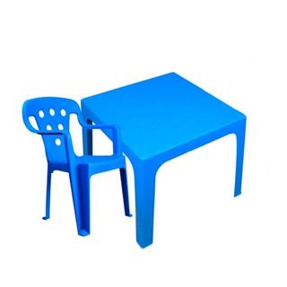 Kit 01 Mesinha Quadrada Mor Azul Infantil + 01 Cadeira Azul Resistente Suporta 40kg