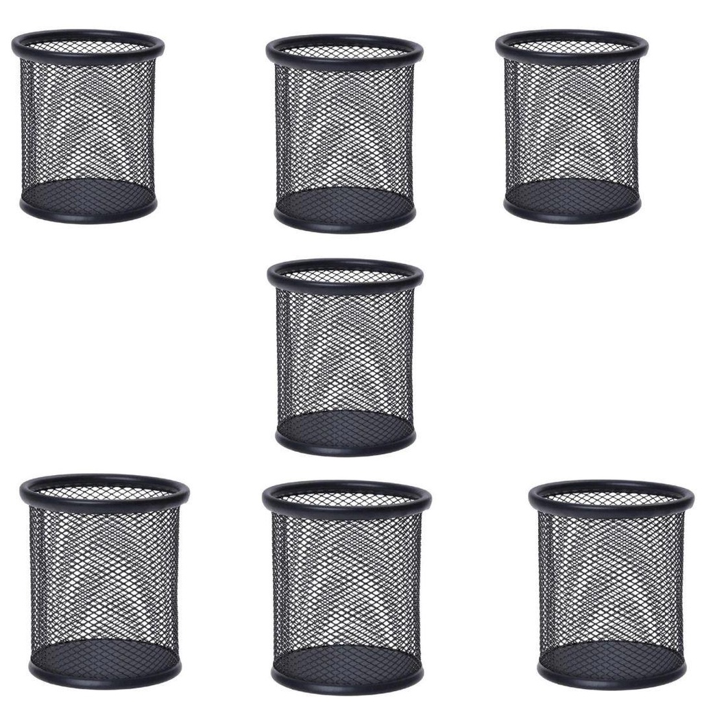 Porta Caneta, Porta Lápis, Porta Treco Kit c/ 7 Unds, Redondo, Aramado, Preto