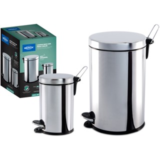 Kit Conjunto 2 Lixeiras Inox 20 E 5 Litros C Pedal E Balde