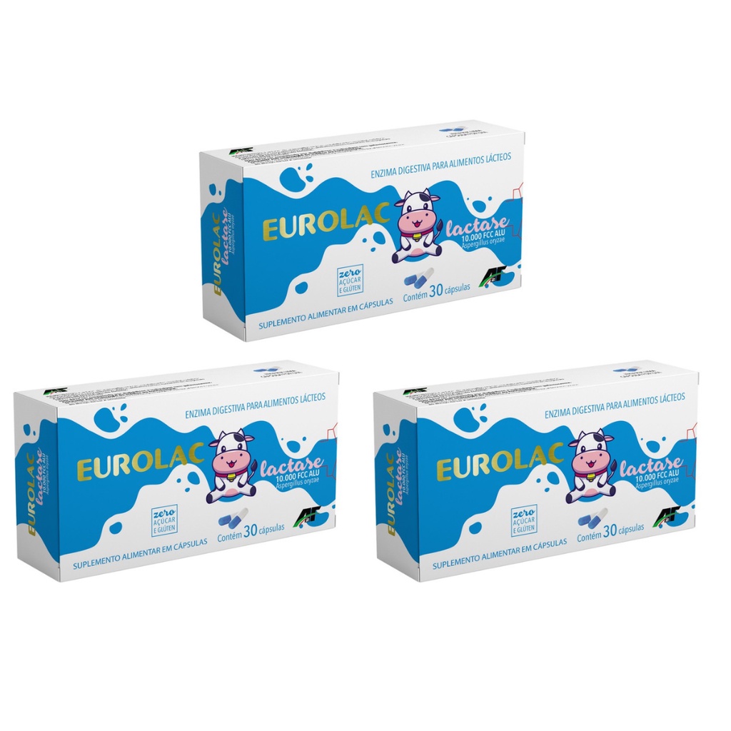 Kit 3x Eurolac Lactase 10.000 FCC ALU Com 30 Cápsulas em Oferta na Shopee