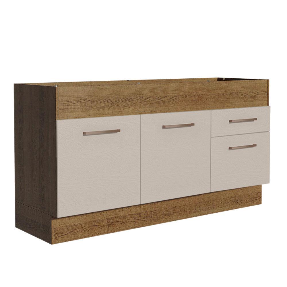 Balcão de Pia Cozinha 150 cm 2 Portas e 2 Gavetas (Sem Tampo e Pia) Rustic/Crema Agata Madesa - Home & Living