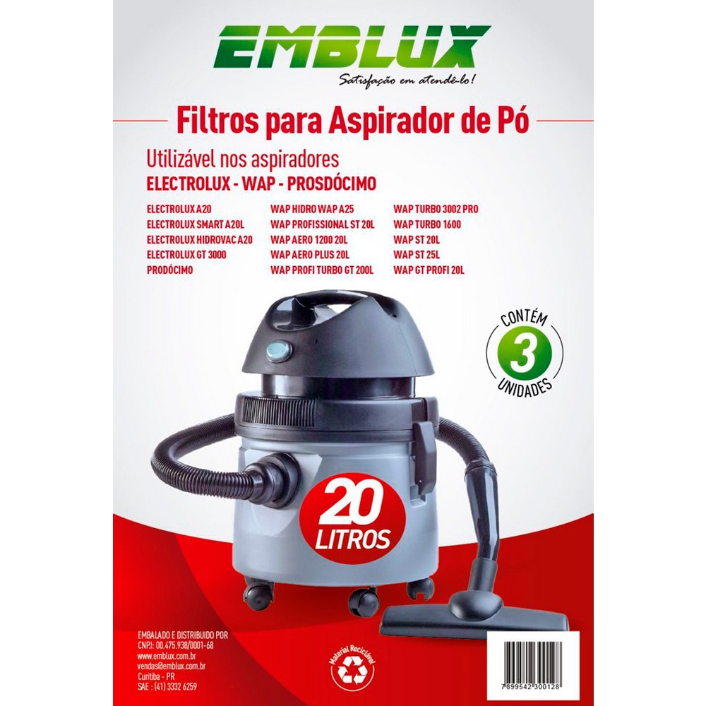 03 Un Filtro Aspirador De Pó 20L Electrolux Wap Prosdocimo A20