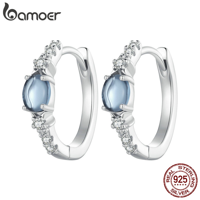 Bamoer 925 Prata Esterlina Simples Brincos Estrela Azul Material Jóias De Vidro Para Presentes Femininos BSE859 em Oferta na Shopee
