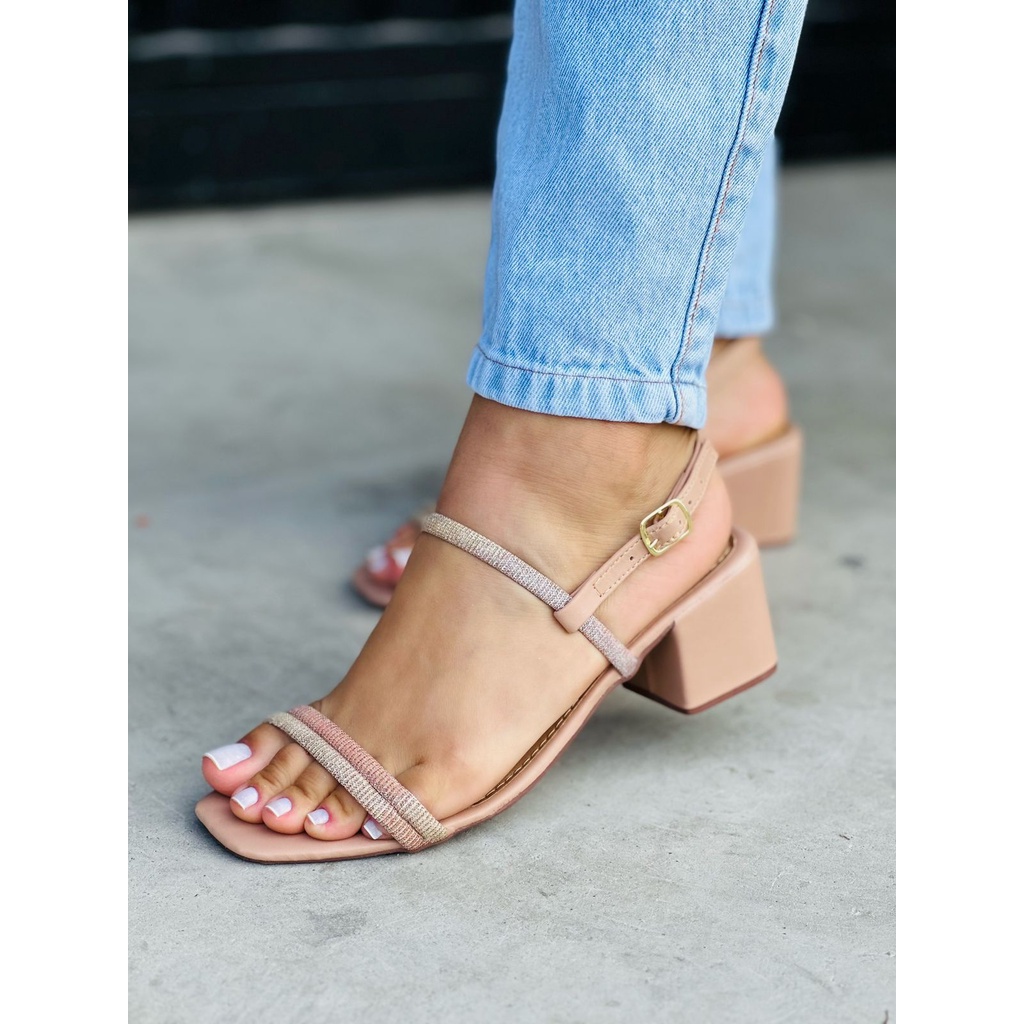Sandalia Feminina Bloco Baixo Tamanco Salto Saltinho Medio Confortavel em Oferta na Shopee