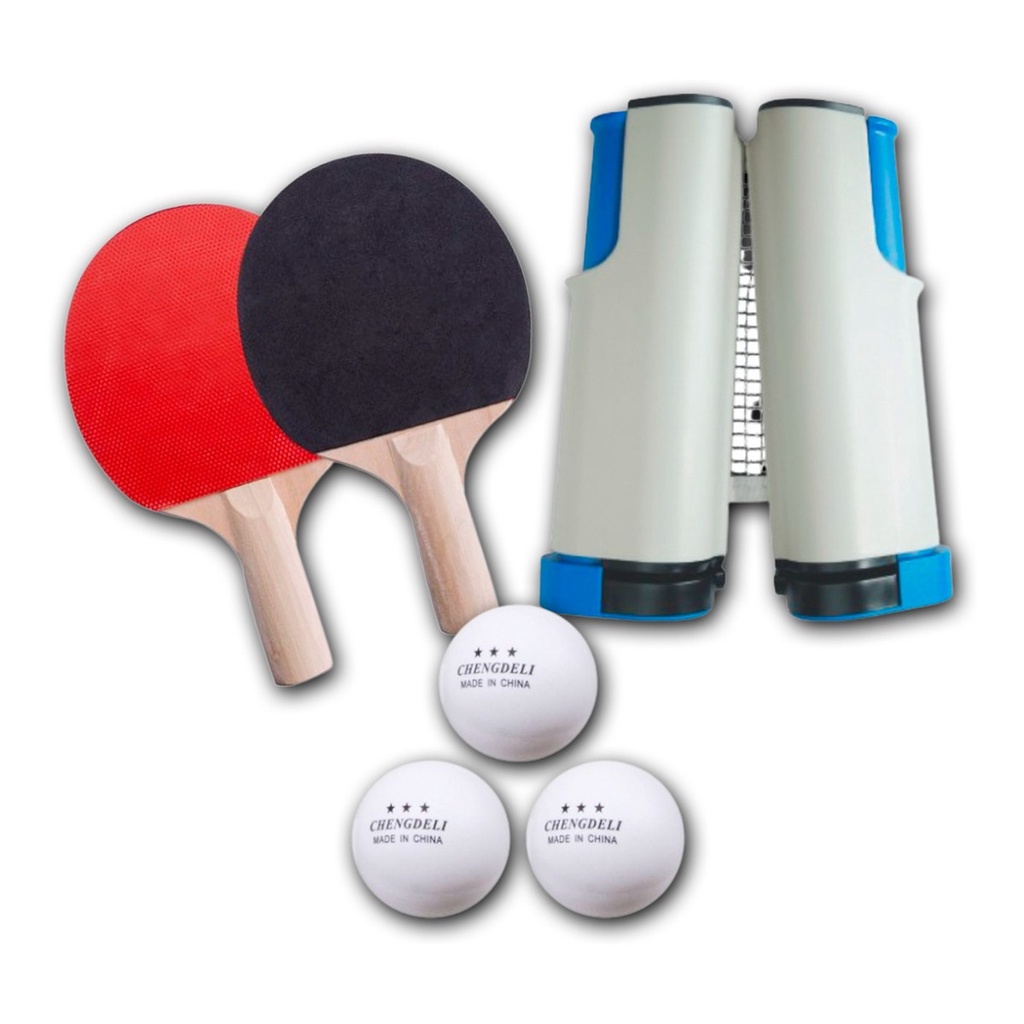 Kit Tênis De Mesa Ping Pong 1 Rede Retrátil 3 Bolinhas 2 Raquetes