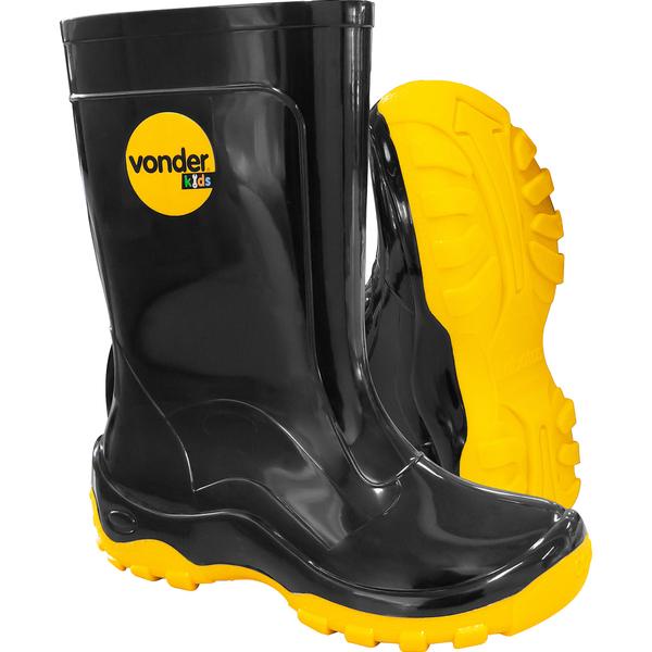 Bota Infantil Preta e Amarela Pvc com Forro Tam. 22/23 Vonder