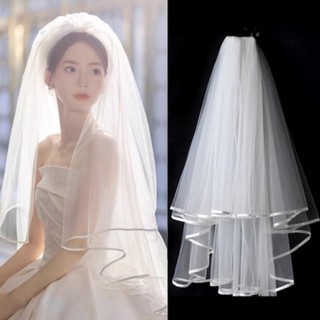 Chapéu De Noiva De 1.5 M , Camada Dupla , Estilo Curto , Véu De Casamento Simples , Tule , Pente Elegante , Acessórios P
