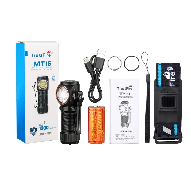 Faróis LED Trustfire MT15 1000LM USB C Mini 16340 EDC Recarregáveis Lanternas De Cabeça Angulares MVP Óptica Com Ímã De Pesca Traseira